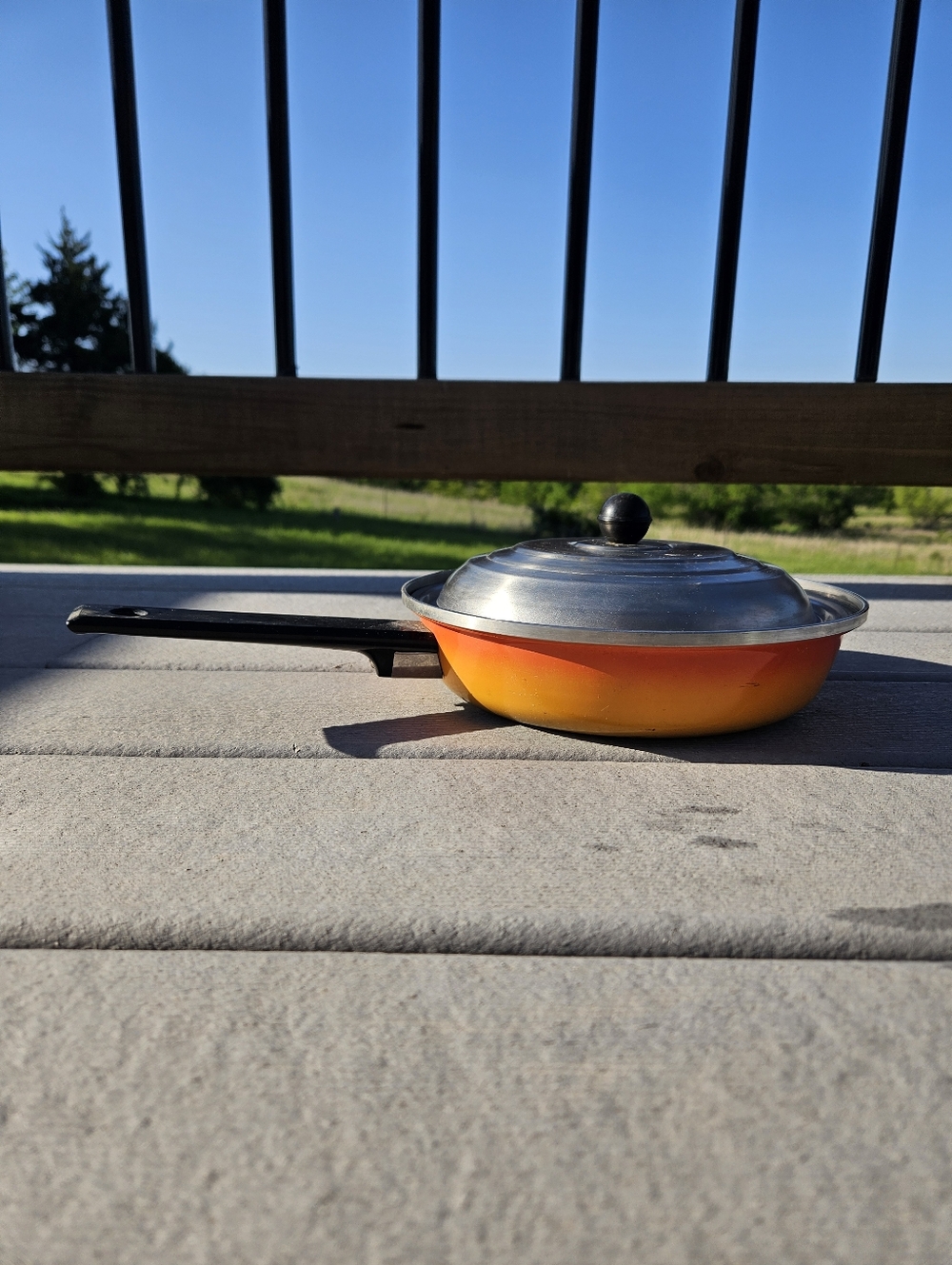 Vintage Ekco Orange Flame 8.75" Stainless Steel Skillet Frying Pan with Lid MCM
